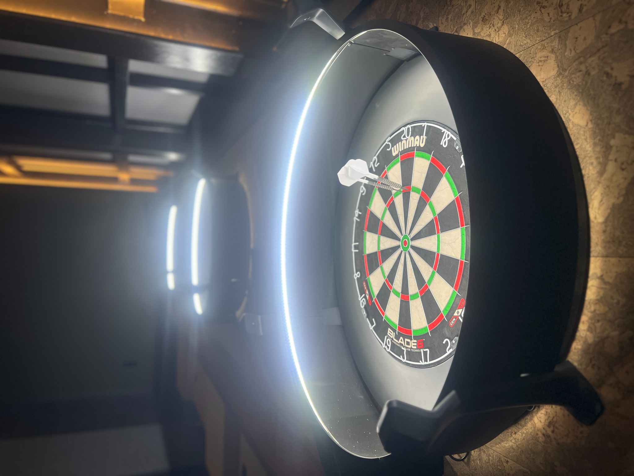 Modern beleuchtetes Steeldartboard im TANKRAUM